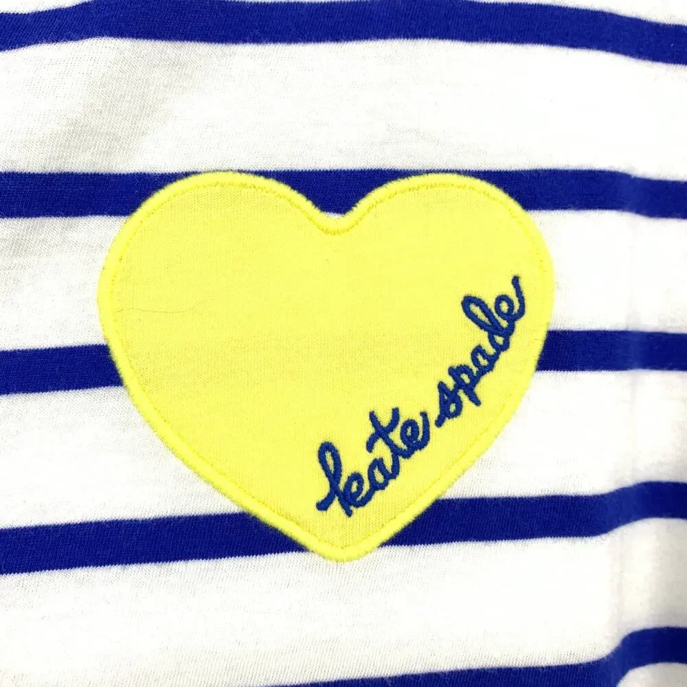 Kate Spade Boatneck Striped T-Shirt Womens Size Medium Long Sleeve Heart Graphic